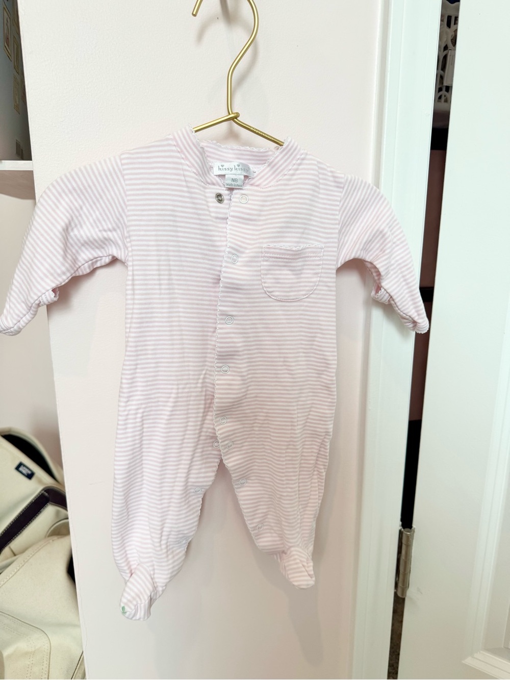 Kissy Kissy Pale Pink & White Striped Footed One-Piece